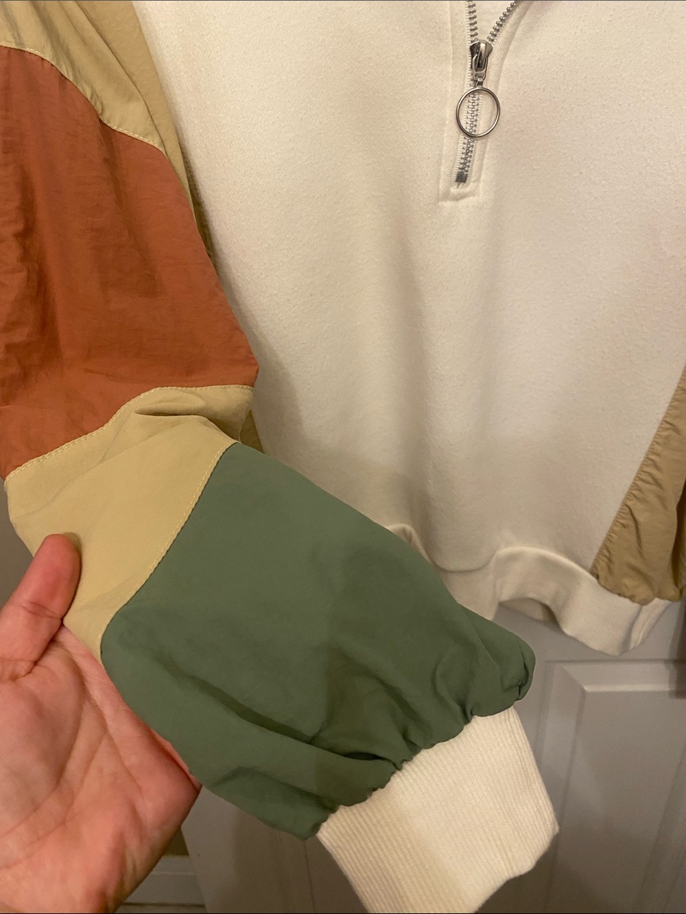 VINYL Cream Colorblock Quarter-Zip Pullover Sweatshirt - Picture 2 of 3